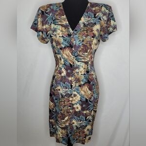 LA BELLE Vintage 90's Fitted Floral Short Sleeve Mini Dress - Size 3 / S